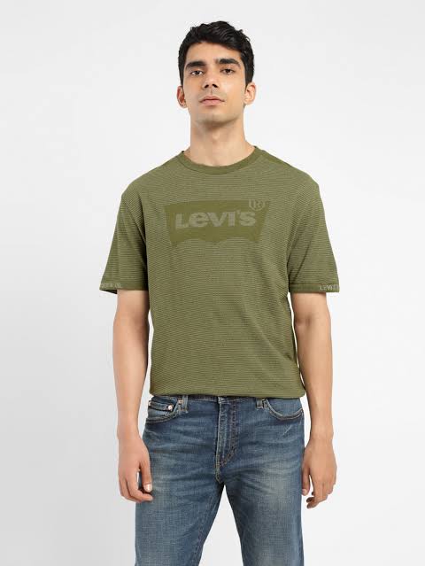 Levi’s Men’s Olive Green Striped Crew Neck T-Shirt
